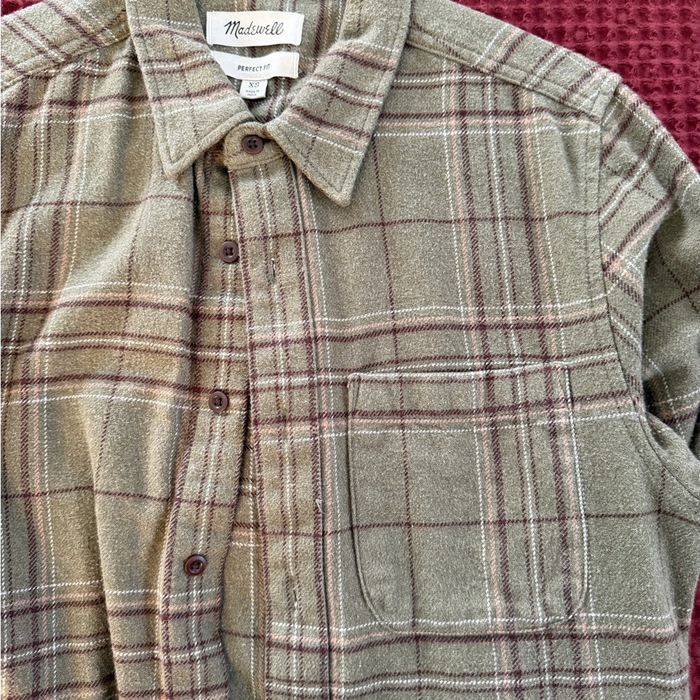 Madewell Olive and Brown Plaid Shirt